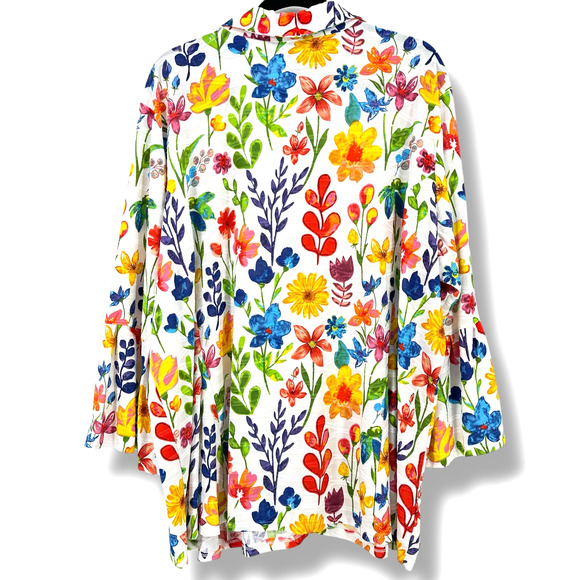 Ali Miles Floral Print Point Collar Tunic Top Shirt Plus Size 2X 3/4 Bell Sleeve - Picture 6 of 7